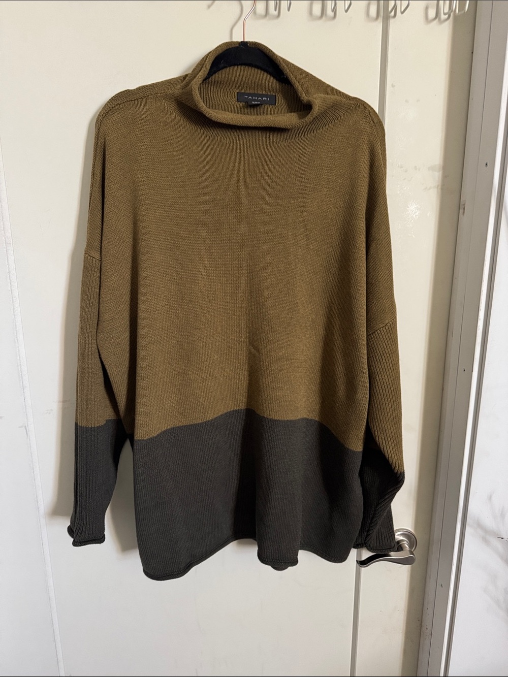 T Tahari Olive & Charcoal Colorblock Turtleneck Sweater 3X